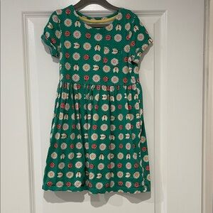 Mini Boden Green Dress with Floral and Ladybug Print
